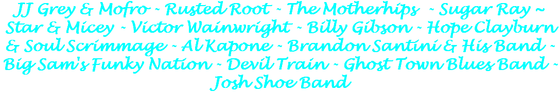 JJ Grey & Mofro - Rusted Root - The Motherhips - Sugar Ray ~ Star & Micey - Victor Wainwright - Billy Gibson - Hope Clayburn & Soul Scrimmage - Al Kapone - Brandon Santini & His Band - Big Sam's Funky Nation - Devil Train - Ghost Town Blues Band - Josh Shoe Band 